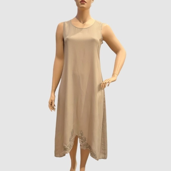 Nataya Tea Length Slip Dress Plus Size 1X Green Embroidered Hem Sleeveless NWOT - Picture 14 of 15